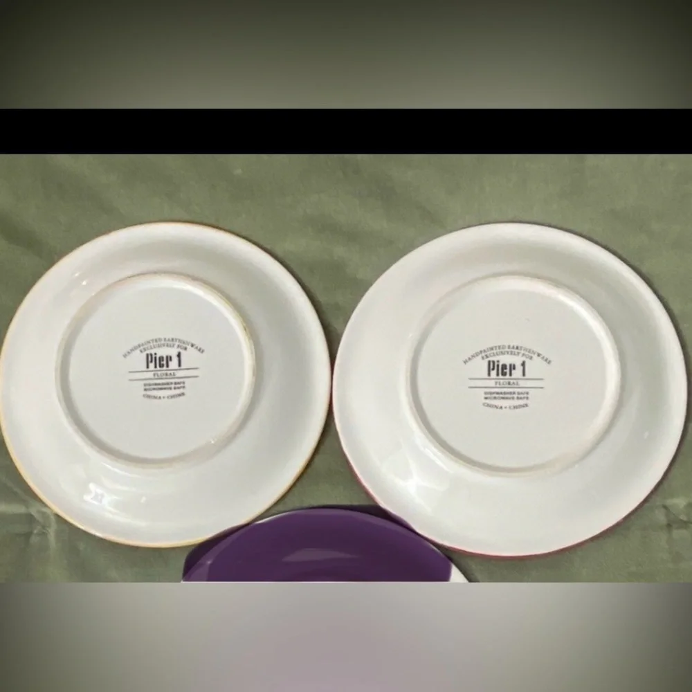 Pier 1 salad desert plate 8” round Floral design lot of 2 UBG